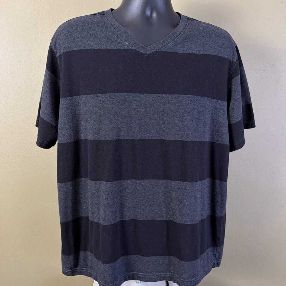 OP Mens V-Neck Striped Gray Black Short Sleeve XXL Ocean Pacific Color Block